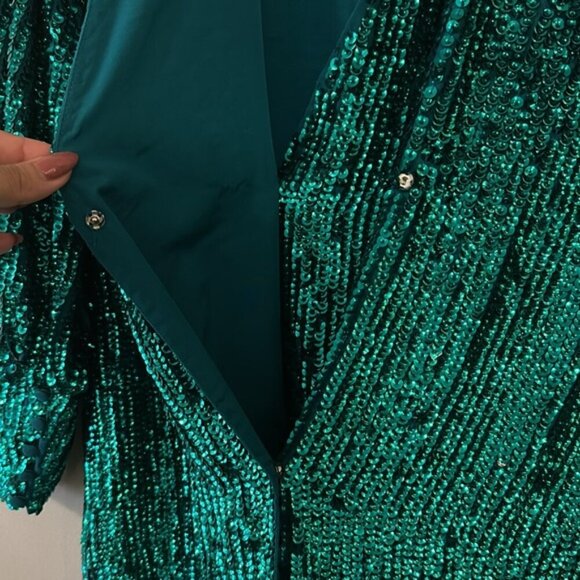 Asos Edition Sequin Wrap Long Sleeve Tie Waist Mini Dress in Teal Green - Picture 13 of 13